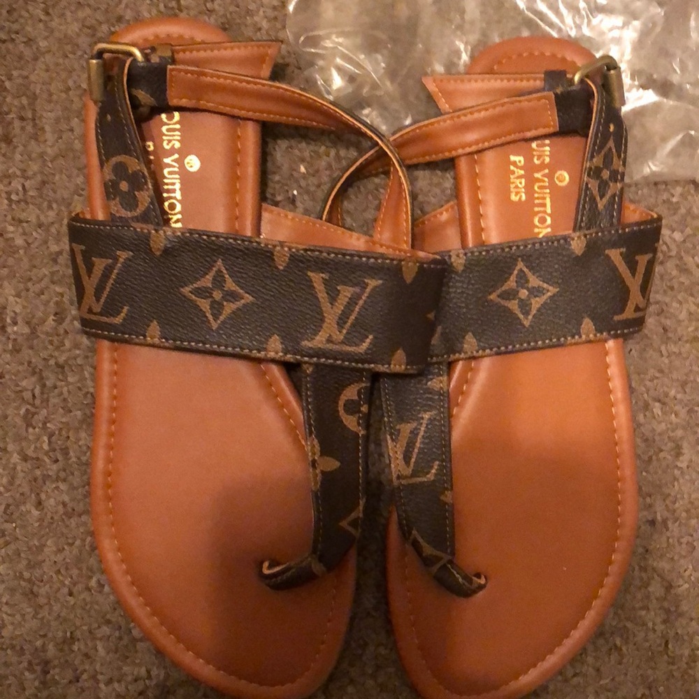 New Monogram Brown and Black Sandals